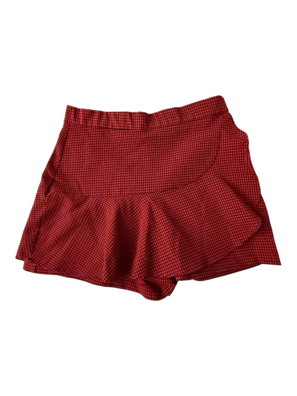 Zara Red Black Gingham Skort M Ruffle Mini Skirt Shorts Cottagecore